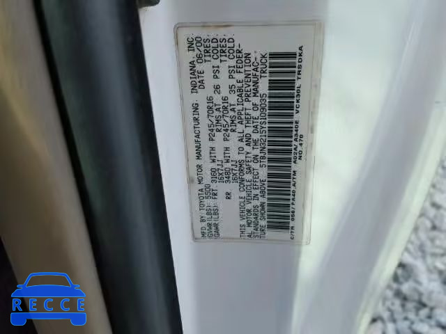 2000 TOYOTA TUNDRA 5TBJN3215YS109035 image 9