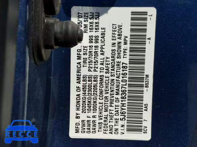 2007 HONDA ELEMENT LX 5J6YH18367L016187 image 9