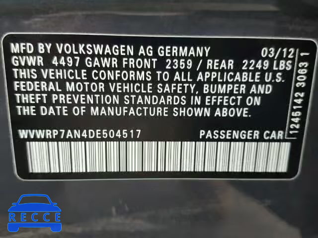 2013 VOLKSWAGEN CC LUXURY WVWRP7AN4DE504517 image 9