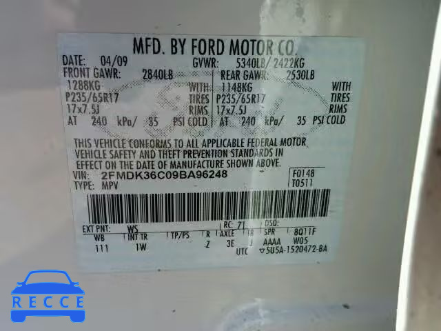 2009 FORD EDGE SE 2FMDK36C09BA96248 image 9