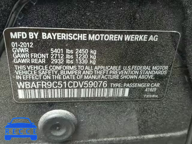 2012 BMW 550I WBAFR9C51CDV59076 Bild 9