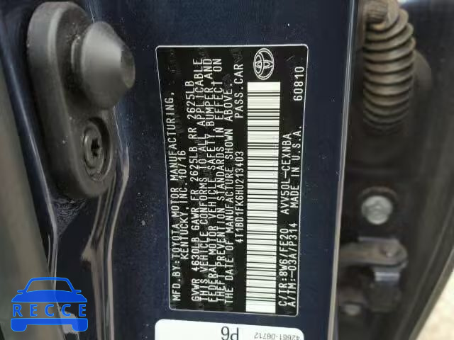 2017 TOYOTA CAMRY HYBR 4T1BD1FK6HU213403 image 9