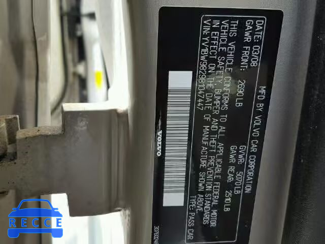 2008 VOLVO V70 3.2 YV1BW982981047447 зображення 9