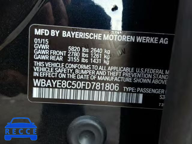 2015 BMW 750LI WBAYE8C50FD781806 зображення 9