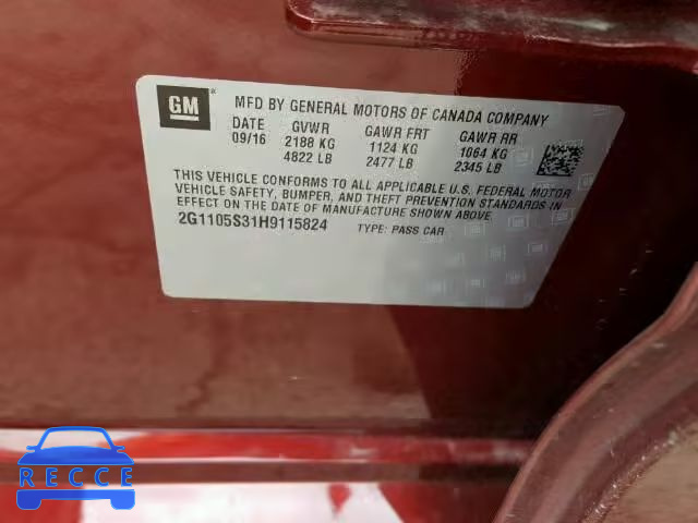 2017 CHEVROLET IMPALA LT 2G1105S31H9115824 image 9