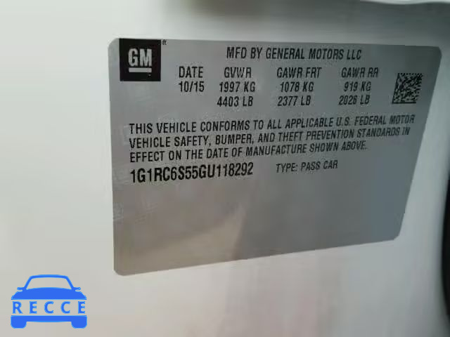 2016 CHEVROLET VOLT LT 1G1RC6S55GU118292 image 9