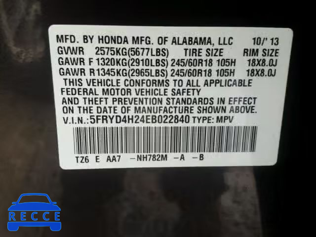 2014 ACURA MDX 5FRYD4H24EB022840 Bild 9