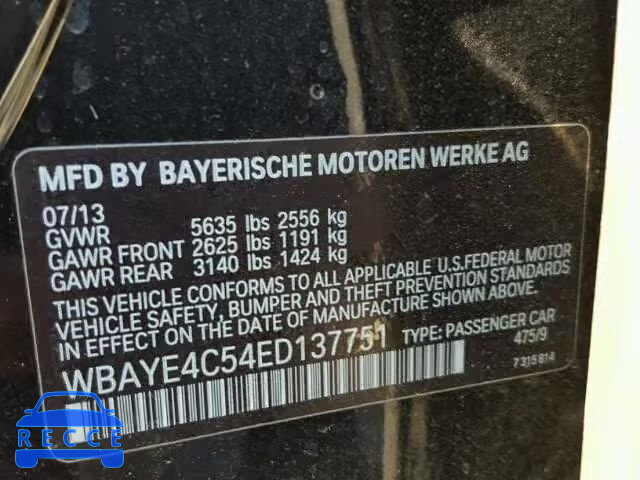 2014 BMW 740LI WBAYE4C54ED137751 зображення 9