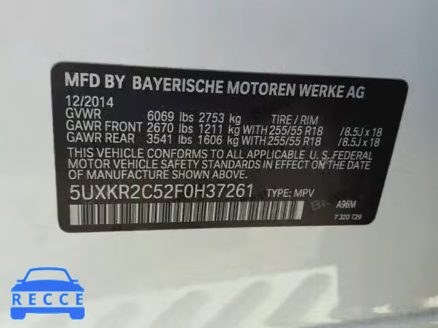 2015 BMW X5 SDRIVE3 5UXKR2C52F0H37261 Bild 9