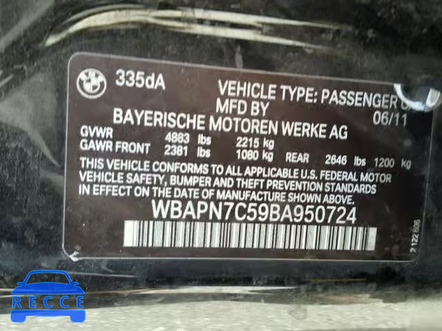 2011 BMW 335D WBAPN7C59BA950724 image 9