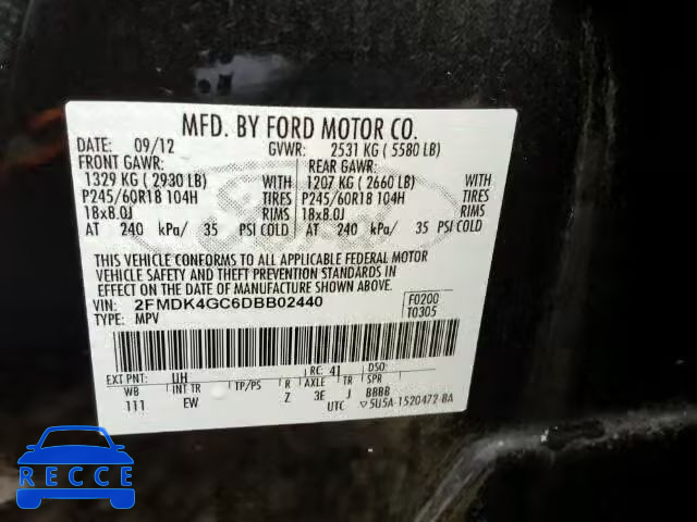 2013 FORD EDGE SE AW 2FMDK4GC6DBB02440 зображення 9