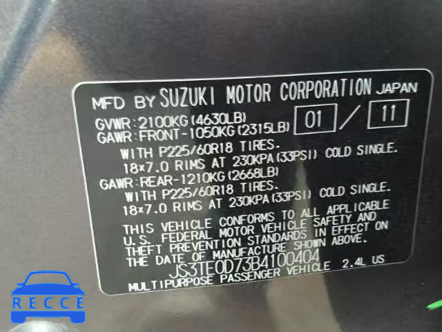 2011 SUZUKI GRAND VITA JS3TE0D73B4100404 image 9