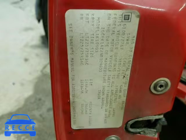 1992 CHEVROLET K1500 1GCEK14Z2NE109603 Bild 9