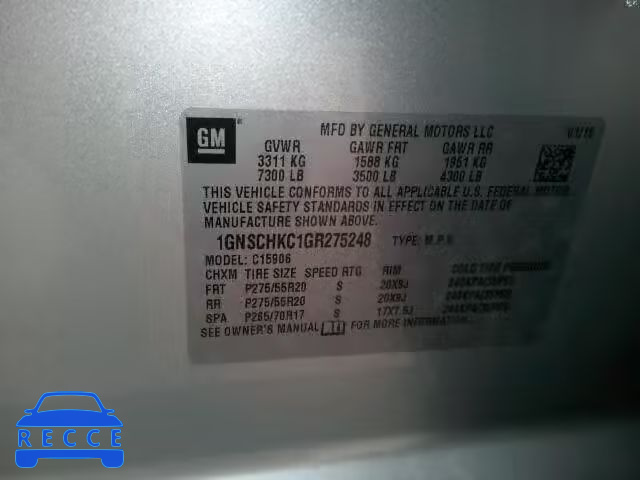 2016 CHEVROLET C1500 SUBU 1GNSCHKC1GR275248 image 9