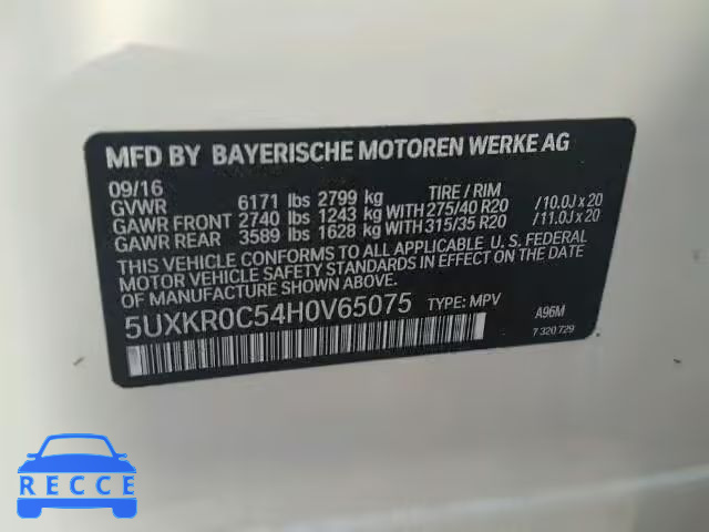 2017 BMW X5 XDRIVE3 5UXKR0C54H0V65075 image 9