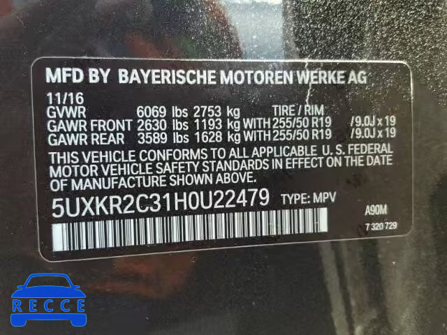 2017 BMW X5 SDRIVE3 5UXKR2C31H0U22479 image 9