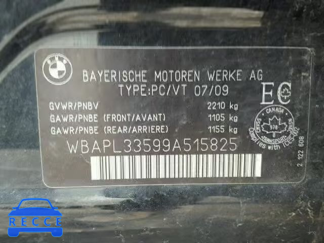 2009 BMW 335XI WBAPL33599A515825 зображення 9