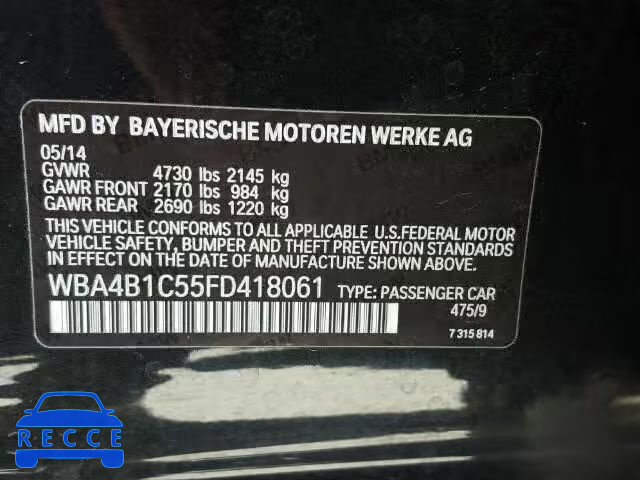 2015 BMW 435I GRAN WBA4B1C55FD418061 зображення 9