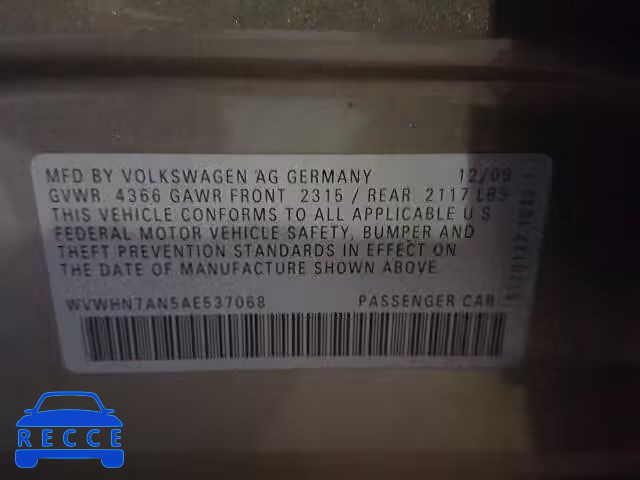 2010 VOLKSWAGEN CC LUXURY WVWHN7AN5AE537068 image 9