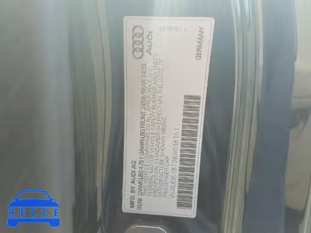 2008 AUDI A5 QUATTRO WAUDK78T38A038151 image 9