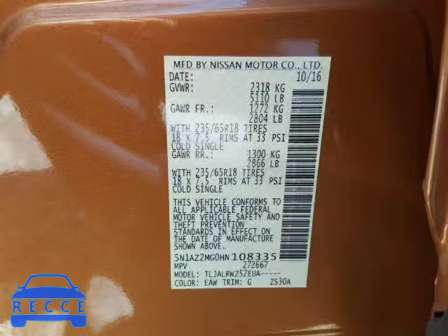 2017 NISSAN MURANO S 5N1AZ2MG0HN108335 image 9