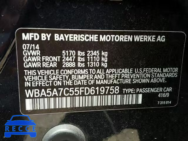 2015 BMW 528XI WBA5A7C55FD619758 Bild 9