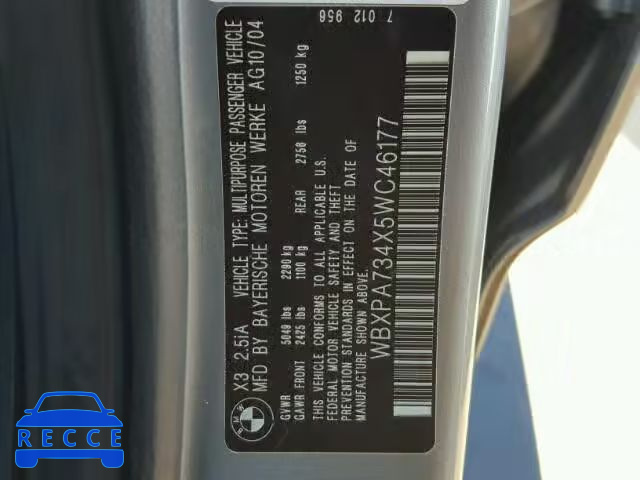 2005 BMW X3 2.5 WBXPA734X5WC46177 image 9