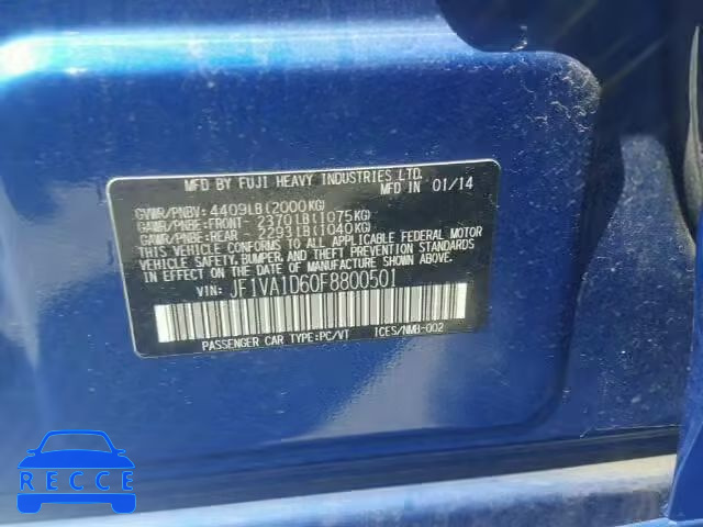 2015 SUBARU WRX PREMIU JF1VA1D60F8800501 Bild 9