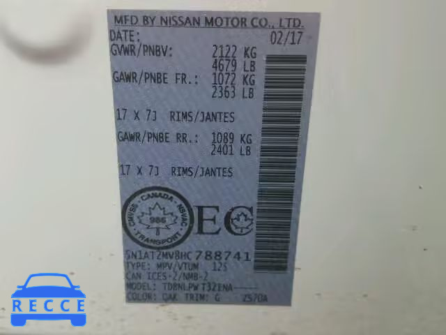 2017 NISSAN ROGUE SV 5N1AT2MV8HC788741 image 9