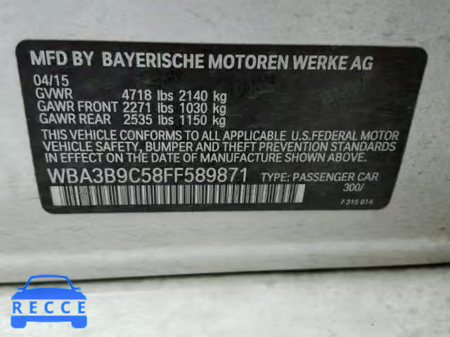 2015 BMW 335XI WBA3B9C58FF589871 image 9