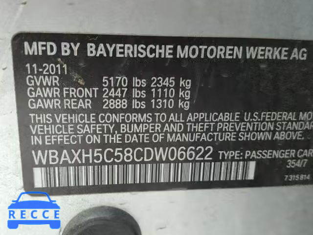 2012 BMW 528XI WBAXH5C58CDW06622 image 9