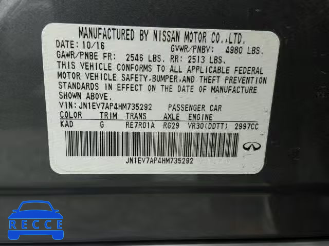 2017 INFINITI Q50 PREMIU JN1EV7AP4HM735292 image 9