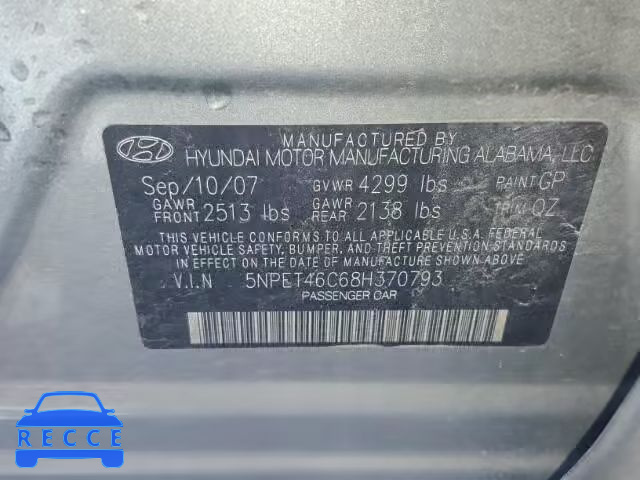 2008 HYUNDAI SONATA 5NPET46C68H370793 image 9