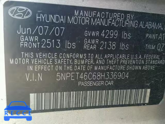 2008 HYUNDAI SONATA 5NPET46C68H336904 image 9