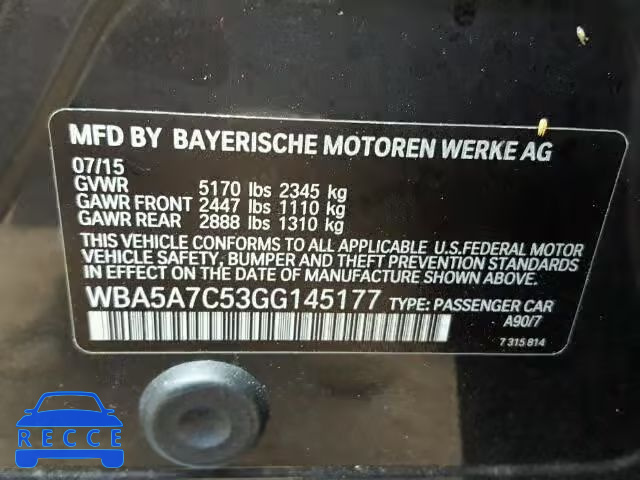 2016 BMW 528XI WBA5A7C53GG145177 зображення 9