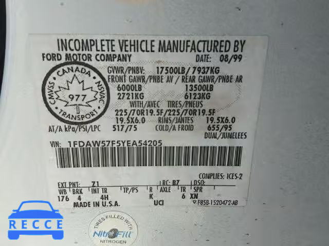 2000 FORD F550 SUPER 1FDAW57F5YEA54205 image 9