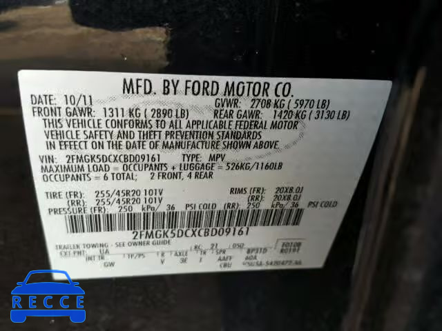 2012 FORD FLEX LIMIT 2FMGK5DCXCBD09161 Bild 9