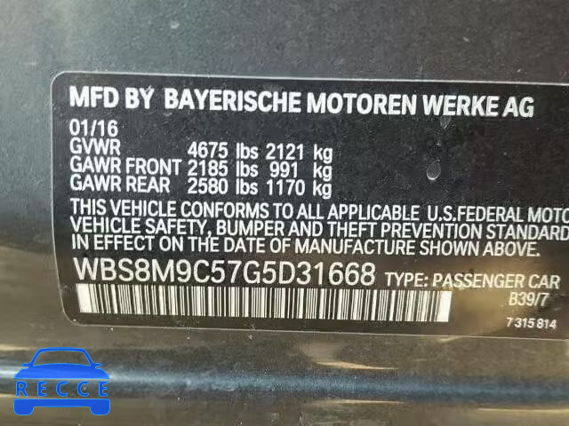 2016 BMW M3 WBS8M9C57G5D31668 image 9