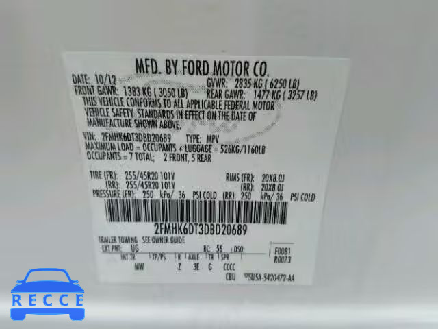 2013 FORD FLEX LIMIT 2FMHK6DT3DBD20689 image 9