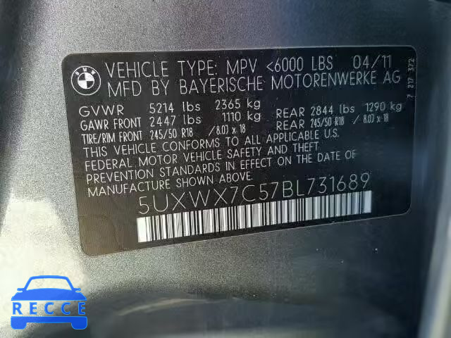 2011 BMW X3 XDRIVE3 5UXWX7C57BL731689 image 9