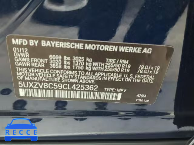 2012 BMW X5 XDRIVE5 5UXZV8C59CL425362 Bild 9
