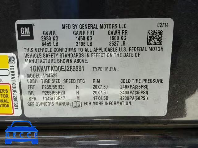 2014 GMC ACADIA DEN 1GKKVTKD0EJ285591 Bild 9