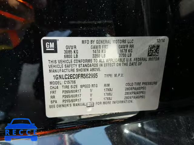 2015 CHEVROLET TAHOE C150 1GNLC2EC0FR562995 image 9
