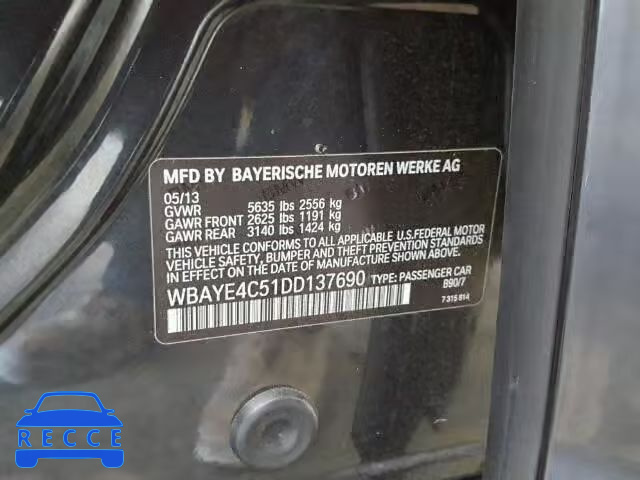2013 BMW 740LI WBAYE4C51DD137690 зображення 9