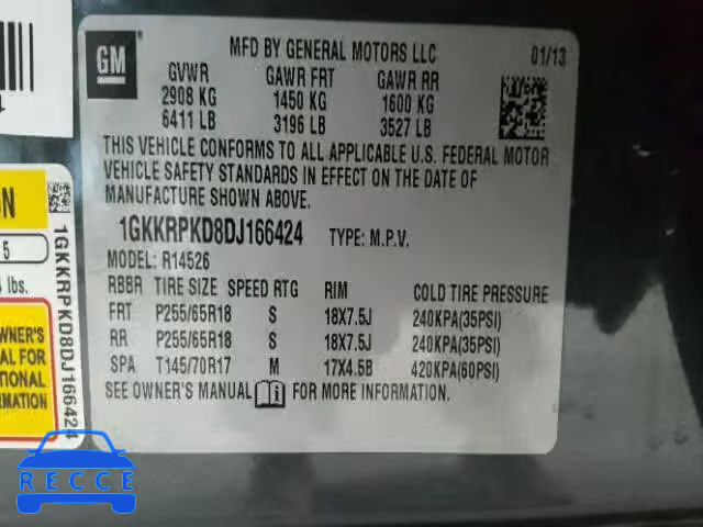 2013 GMC ACADIA SLE 1GKKRPKD8DJ166424 зображення 9
