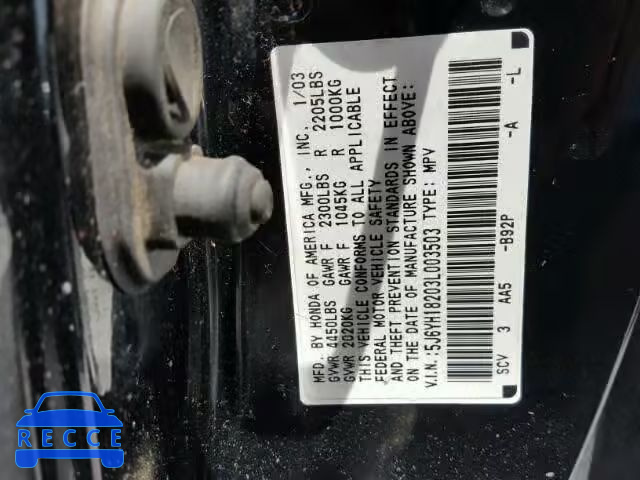 2003 HONDA ELEMENT DX 5J6YH18203L003503 image 9