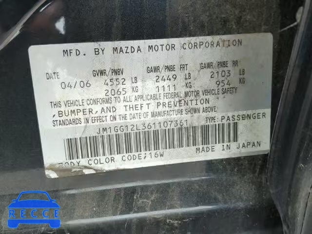 2006 MAZDA MAZDASPEED JM1GG12L361107361 зображення 9