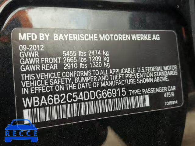 2013 BMW 650I WBA6B2C54DDG66915 image 9