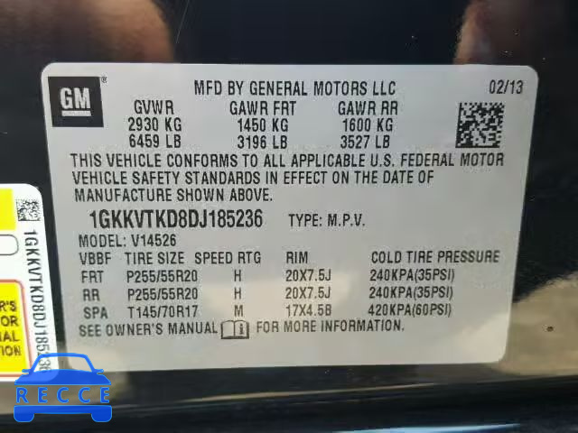 2013 GMC ACADIA DEN 1GKKVTKD8DJ185236 image 9