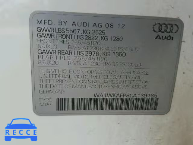 2012 AUDI Q5 PRESTIG WA1WKAFP8CA139185 зображення 9